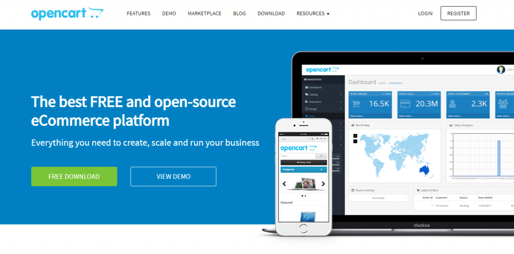 Screenshot showing OpenCart website