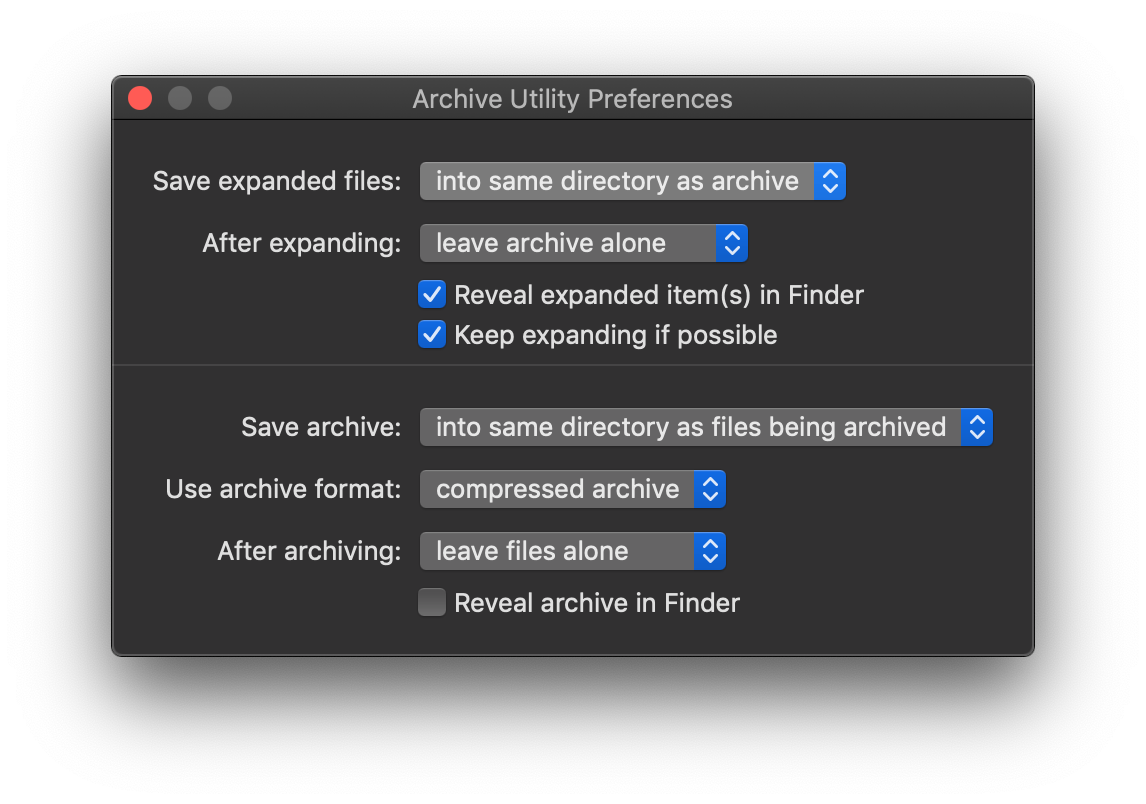 Archive Utility System Preferences on MacOS
