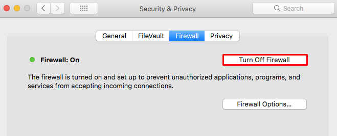 This image shows you how to turn off firewall on macOs