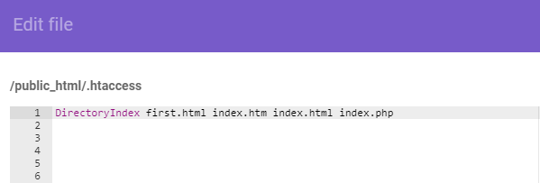 this image shows you an example of directoryindex input in .htaccess