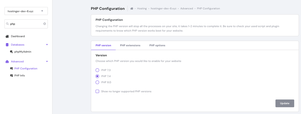 Selecting the correct PHP configuration for your WordPress site.