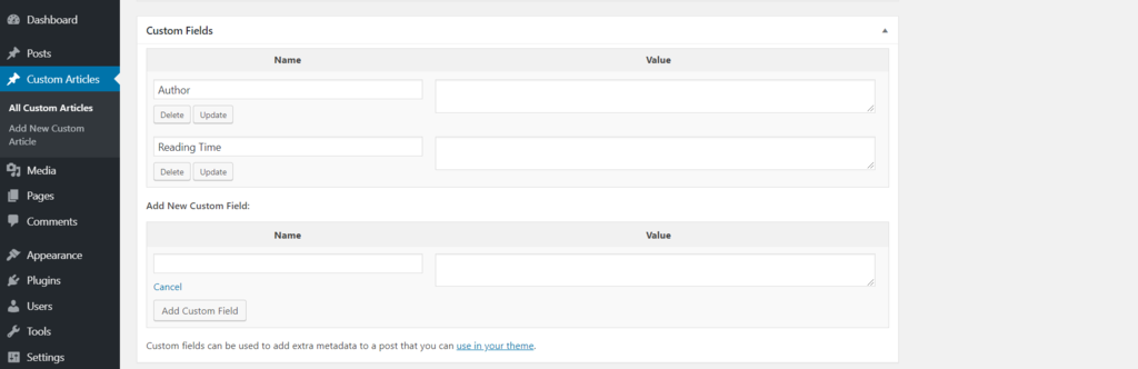 Custom field forms under your post editor