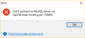 Can't connect to MySQL server on 10060 error in HeidiSQL