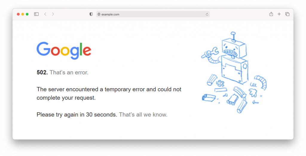 Google chrome 502 error