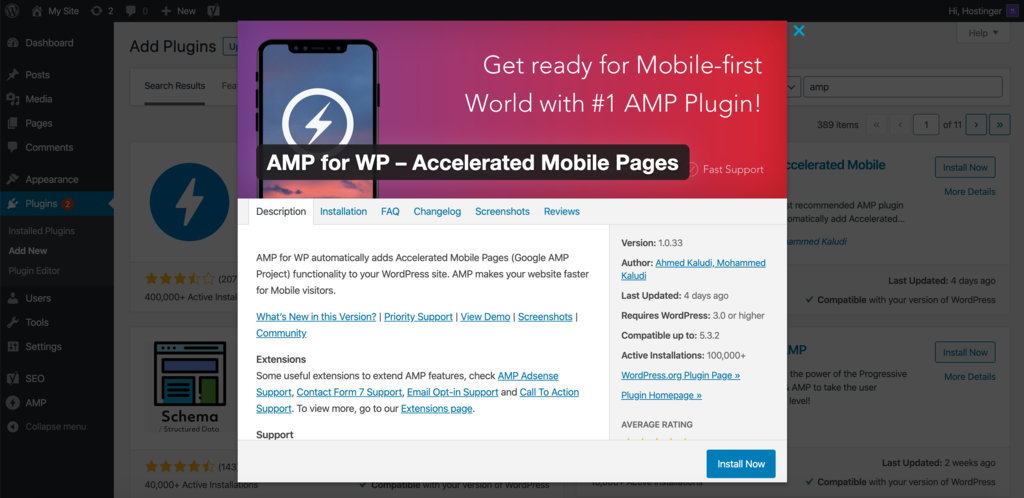 Installing AMP for WP WordPress plugin