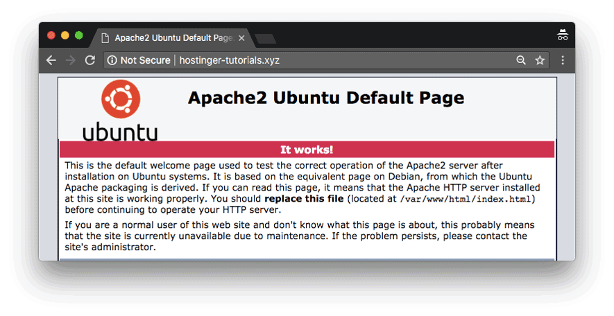 Default Ubuntu loading page which signals that domain is successfully pointed to VPS