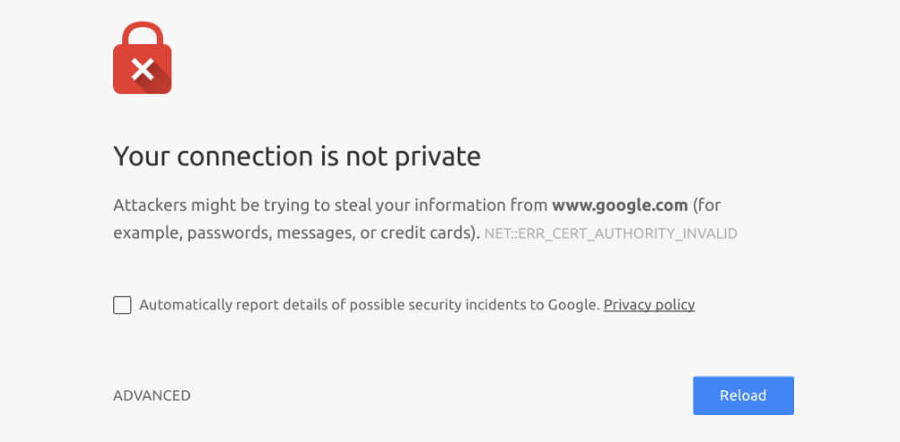 A Chrome SSL error.