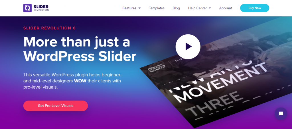 The homepage of Slider Revolution, a WordPress slider plugin that offers pro-level visuals of sliders