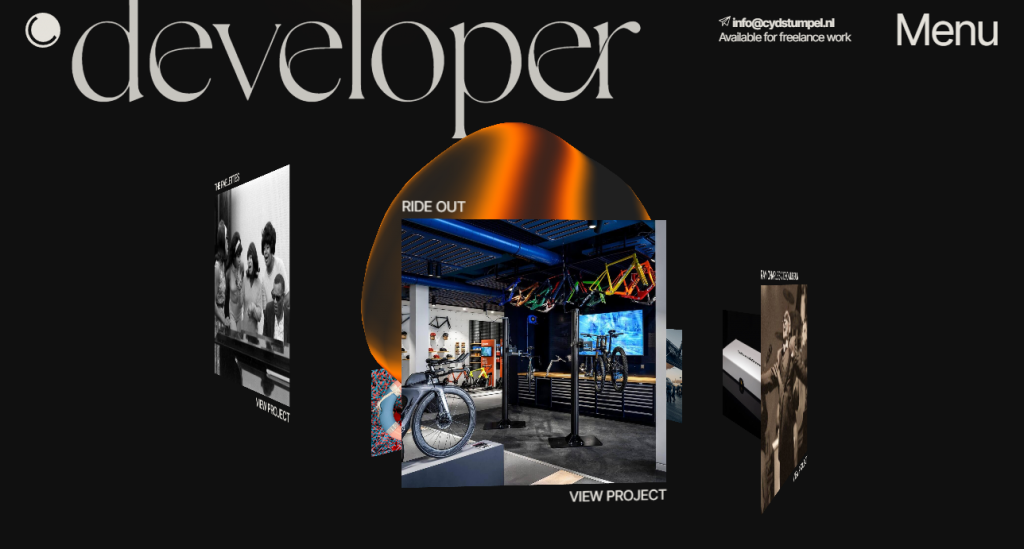 The homepage of a developer portfolio showcasing project designs.
