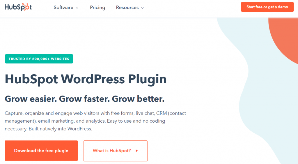 The landing page of HubSpot WordPress plugin
