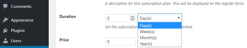 Configuring a length for your subscription plan.