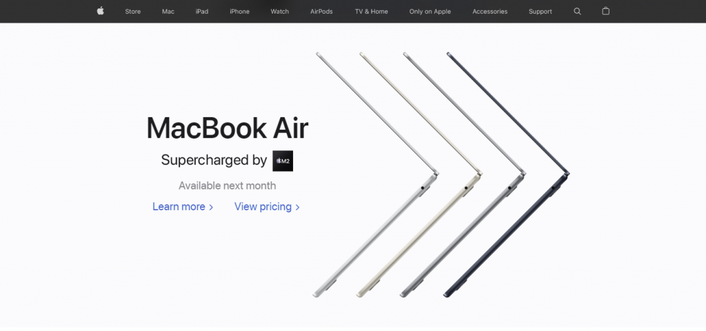 The homepage of Apple store, showcasing an example of a minimalist design