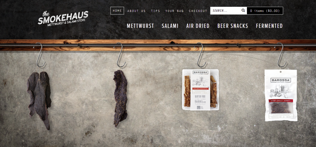 The homepage of Smokehaus, showcasing the use of a unique navigation system to create a lasting impression