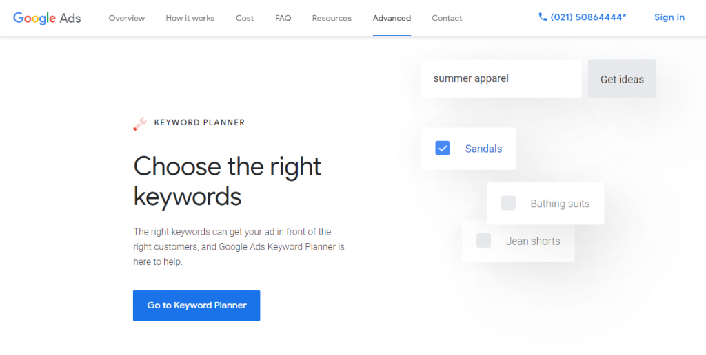 Google Ads Keyword Planner homepage