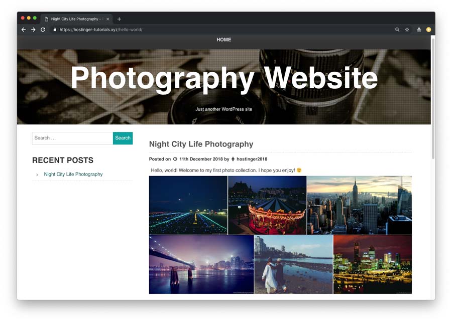 Photography website gallery example
