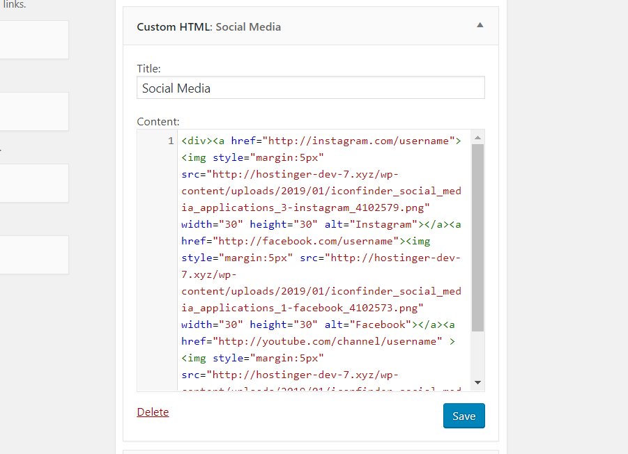 Inputting the codes for showing social media icons as Custom HTML