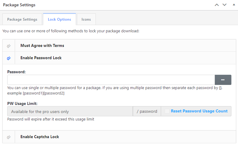 Content locking options in the WordPress Download Manager