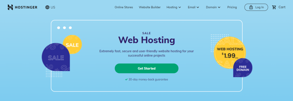 Screenshot showing Hostinger's web hosting page