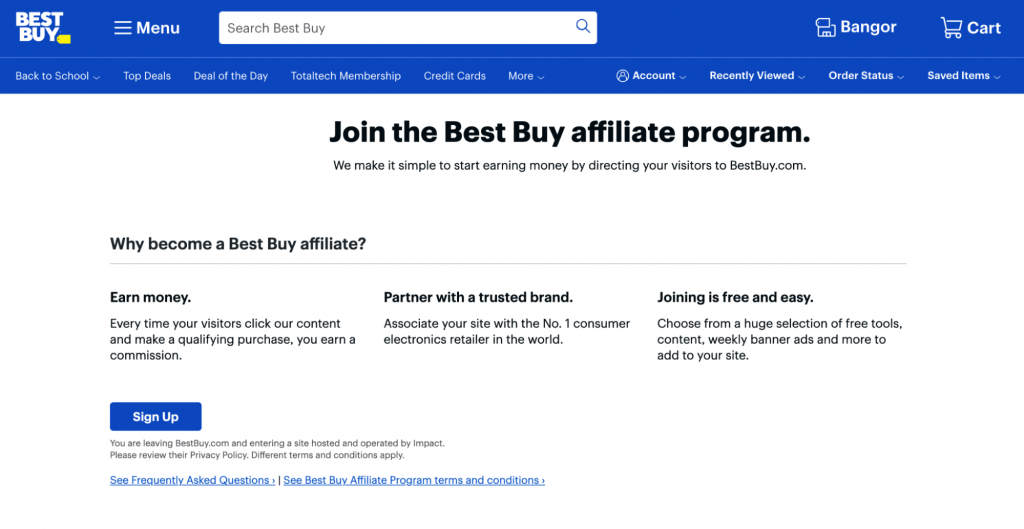 BestBuy affiliate program landing page