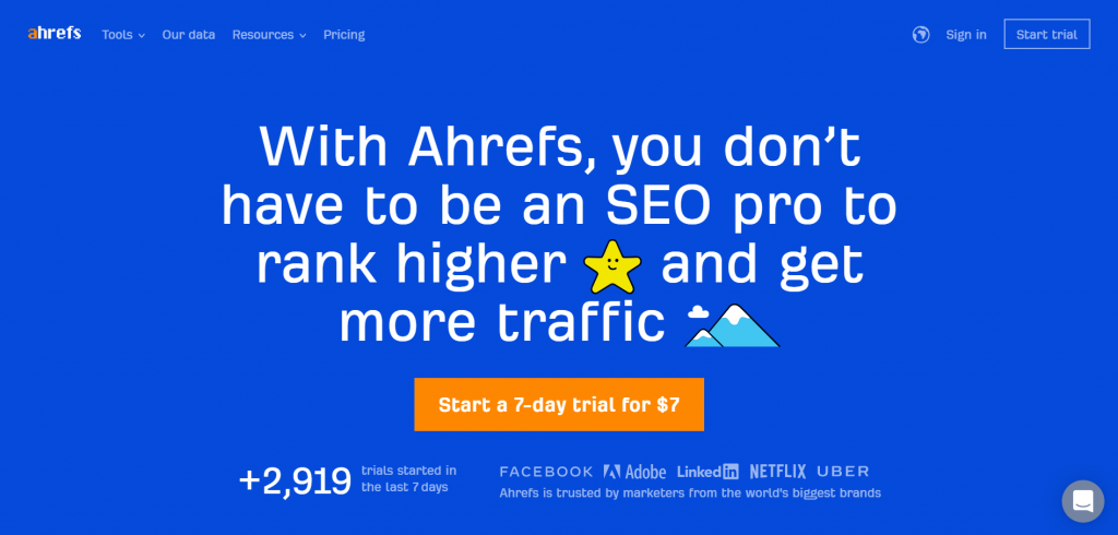 ahrefs landing page
