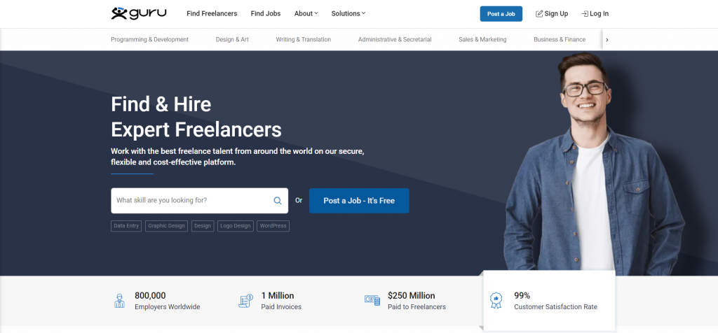 Guru freelancer home page 