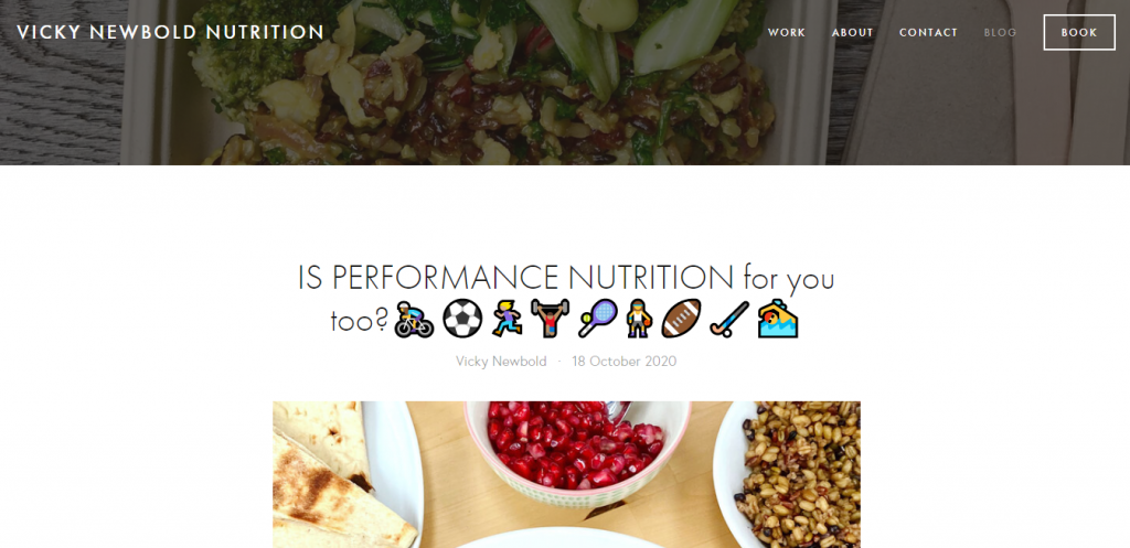 Vicky Newbold blog featuring an article about performance nutrition