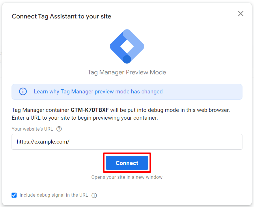 The Tag Assistant window will pop up to start the preview