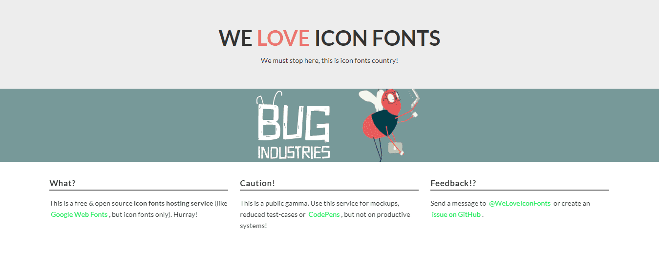 The landing page of We Love Icon Fonts landing page site