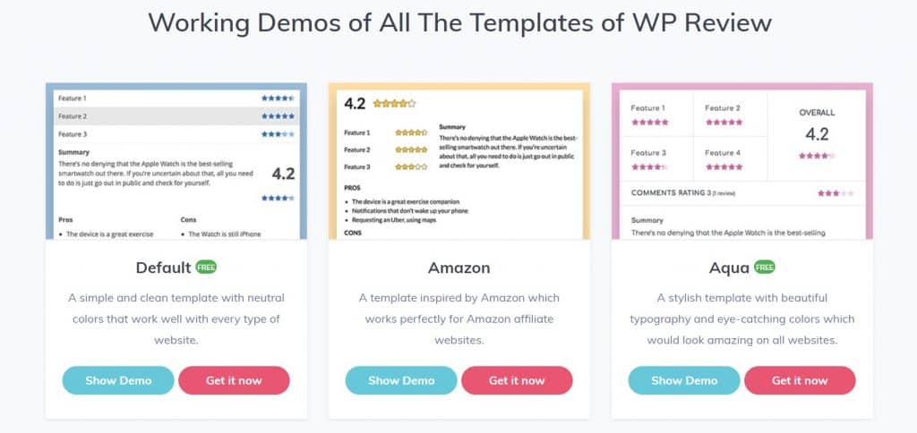 WP Review Pro's design template