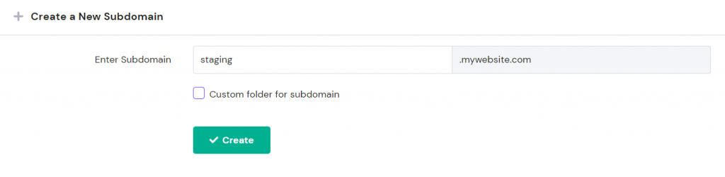 The Enter Subdomain field to be filled when creating a new subdomain