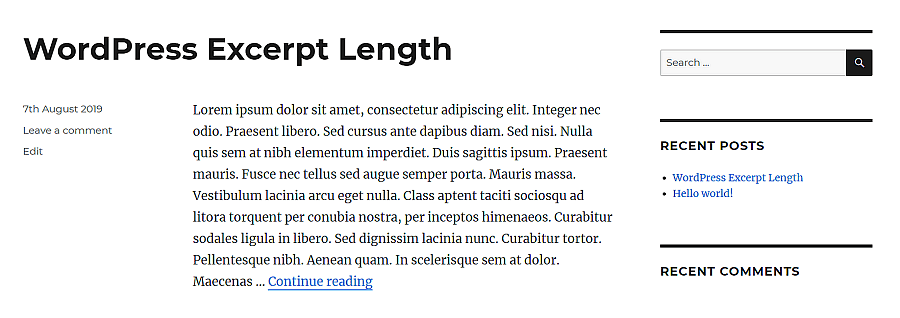 Wordpress excerpt length example.