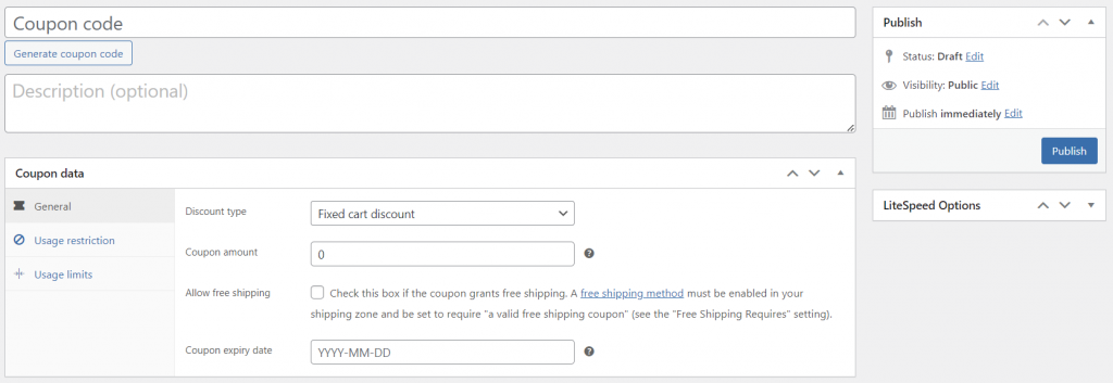  The Add new coupon section on WooCommerce