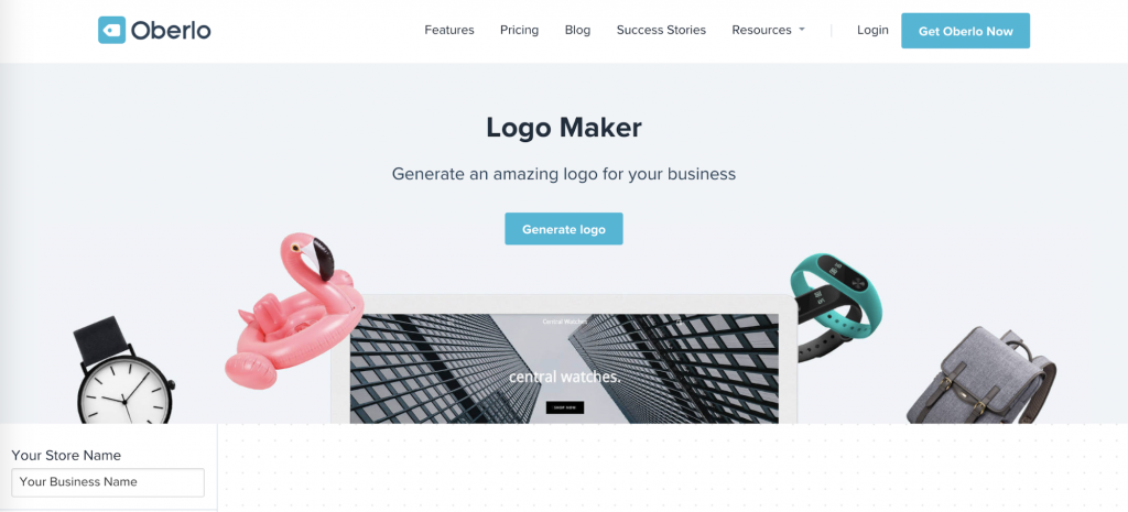 Oberlo's Logo Maker landing page