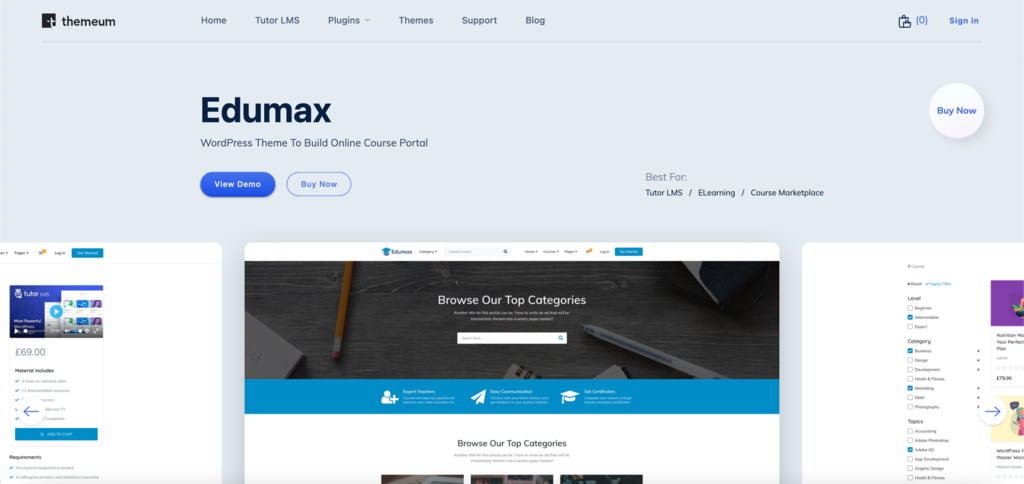 Edumax theme homepage.