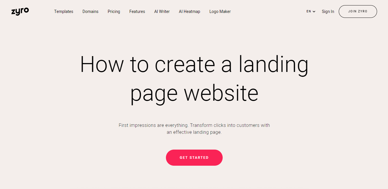 The banner of Zyro's landing page builder