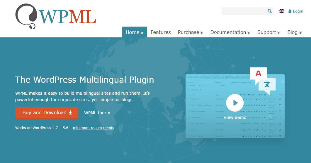 WPML homepage "The WordPress Multilingual Plugin"