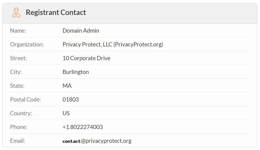 The Registrant Contact section on whois.com