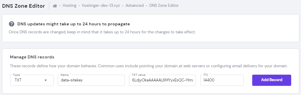 DNS zone editor to add a DNS record.