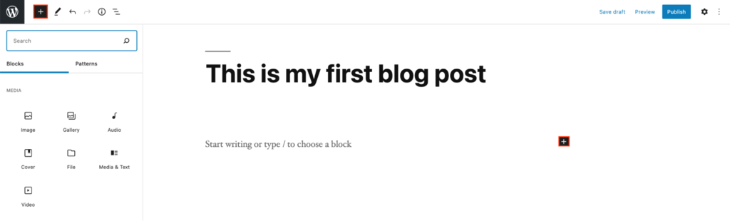 WordPress Gutenberg Editor's new media block button