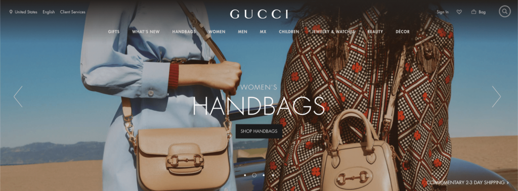 Screenshot of Gucci Online Store