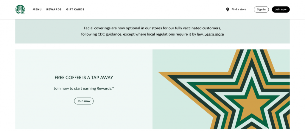 Starbucks website landing page
