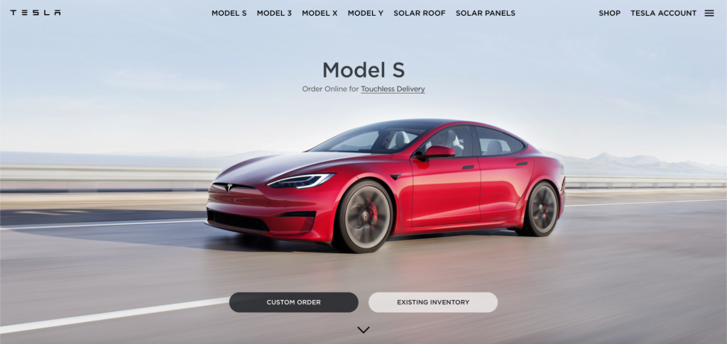 Screenshot of Tesla website