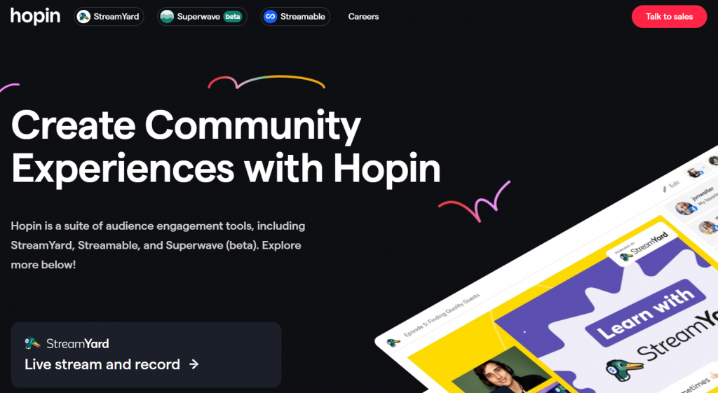 Hopin's homepage