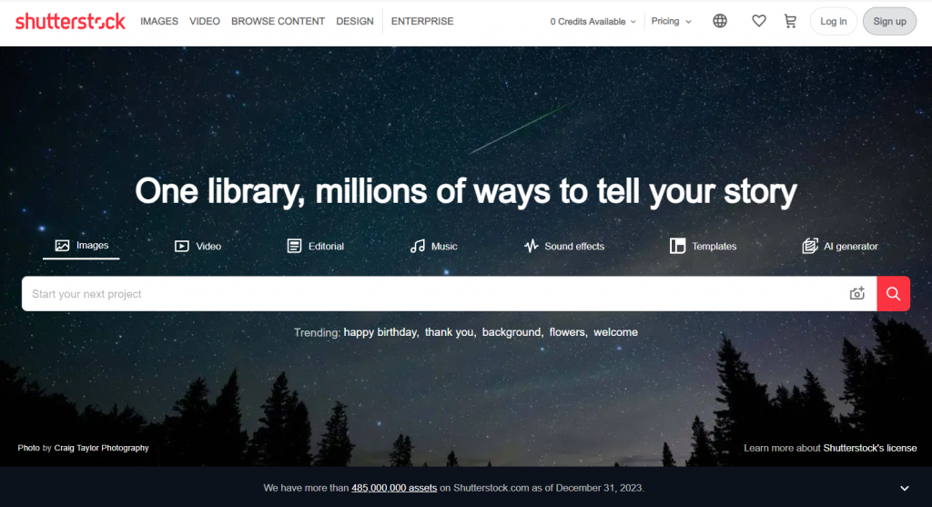 Shutterstock's homepage