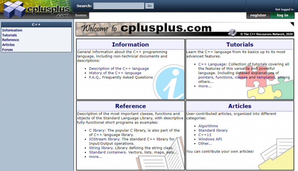 CPlusPlus.com website homepage