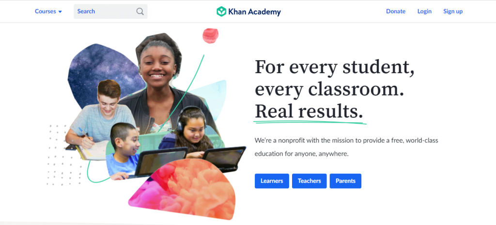 Khan Academy website homepage