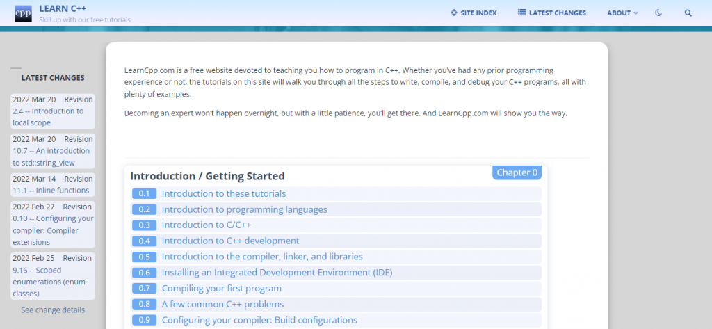 Learn C++ website homepage