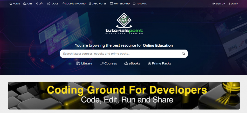 Tutorials Point website homepage 