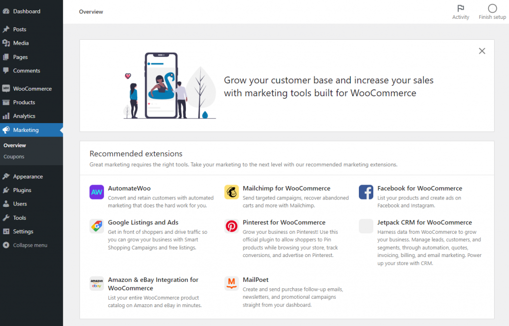 WooCommerce Marketing Overview page