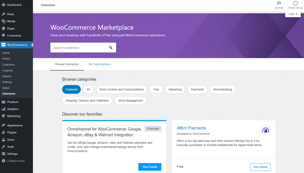 WooCommerce Marketplace for Extensions